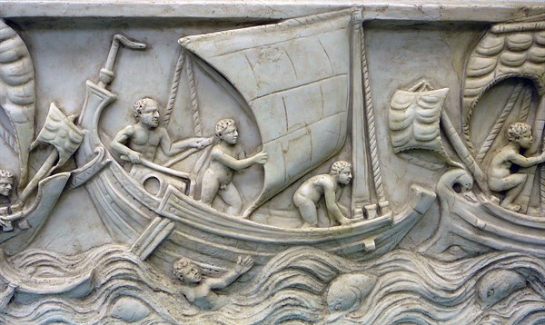 Roman ship with spritsail