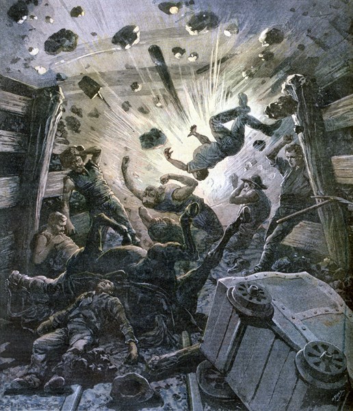 Explosion of fire-damp in coal mine at Anderlues