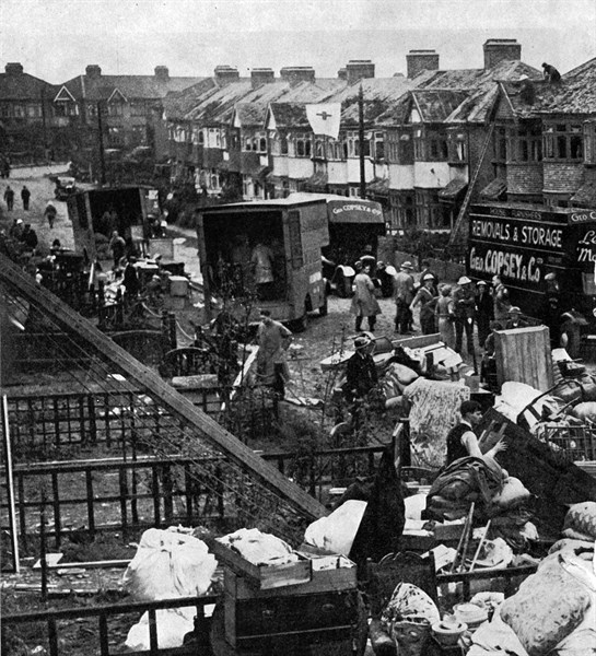 Bomb damage in a suburban street