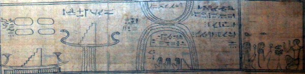 Papyrus depicting workers next to the river with a boat on the Nile