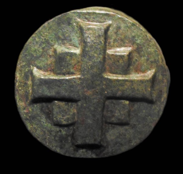 Bronze cross with an image of Saint Barbara in prayer