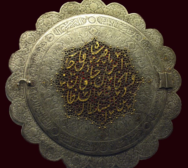Mirror and stand with an open work dedication