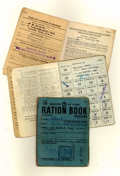 British ration books from 1941 and 1948. Rationing lasted for 14 years from 1940 until 1954, far