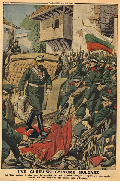 Balkan Wars: Ferdinand I of Bulgaria, according to the custom of his country, walking on on the