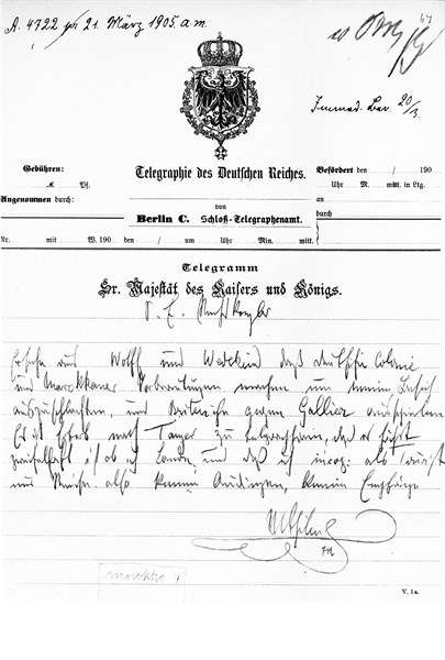 William II's telegram to von Bulow, the German Chancellor