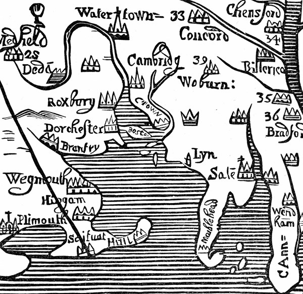 Early map of Massachusetts Bay, America