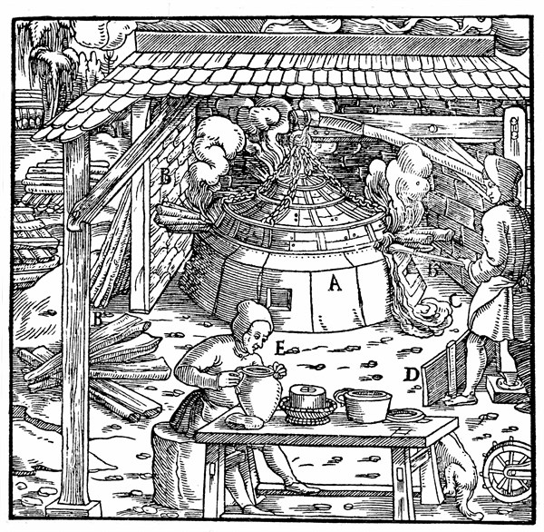 Separating lead from silver or gold in a cupellation furnace.