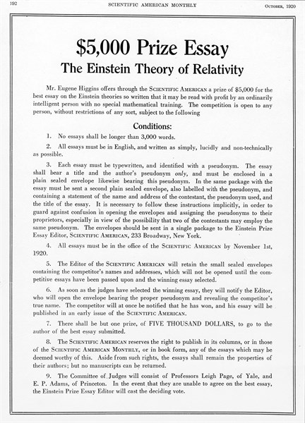 Prize offered in Scientific American