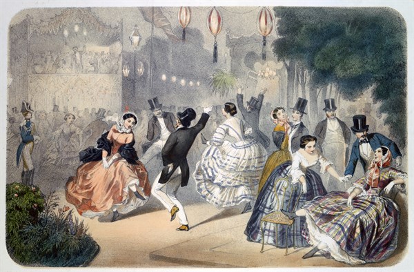 Paris Evenings: Dancers in the open air dancing to the music of the orchestra in the bandstand