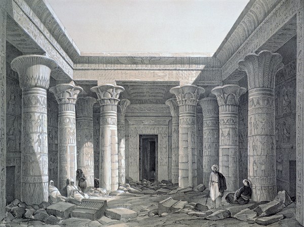 Court of the Great Temple - Philae', 1843.  Lithograph after Owen Jones and Jules Goury.  Temple of