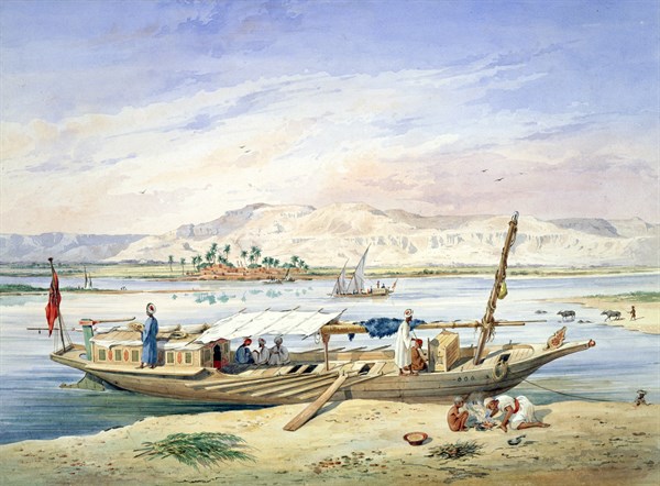 JWP's kanja moored beside the East bank of the Nile at Luxor