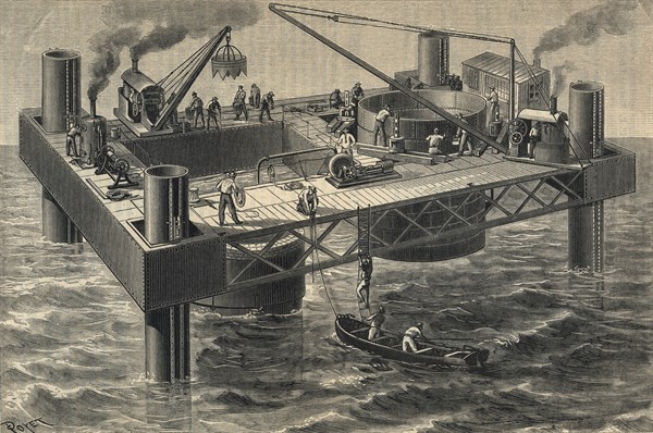 Construction of the second bridge over the River Tay in Scotland - 1883