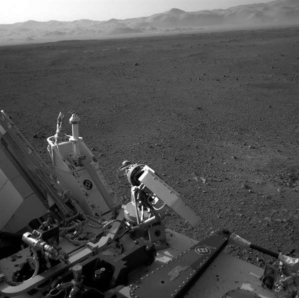 This full-resolution image shows part of the deck of NASA's Curiosity rover taken from one of the