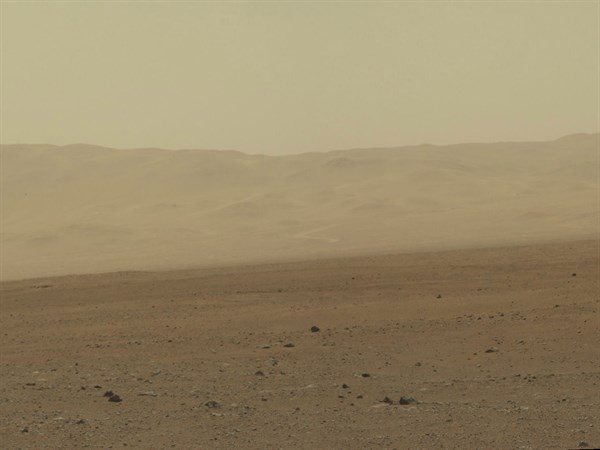 This color image from NASA's Curiosity rover shows part of the wall of Gale Crater, the location on