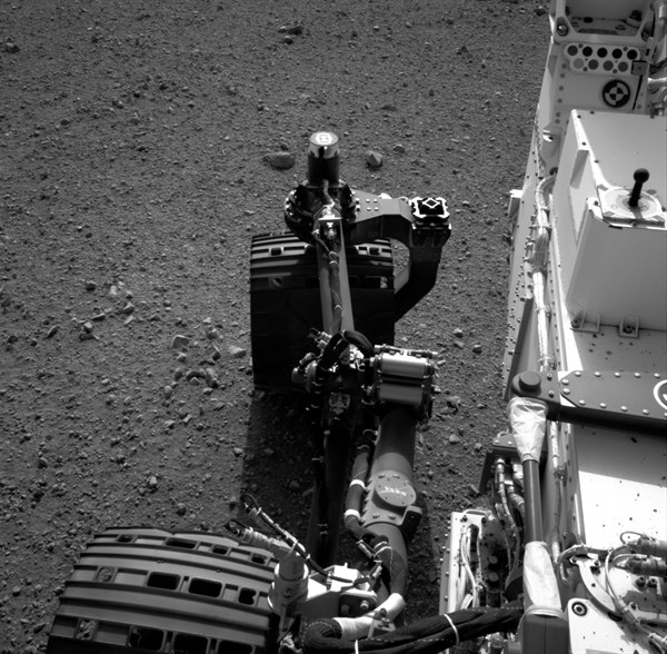 This set of images shows the movement of the rear right wheel of NASA's Curiosity as rover drivers