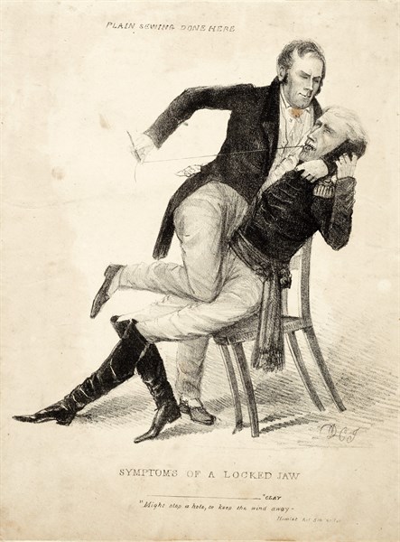 Political cartoon with Henry Clay and Andrew Jackson