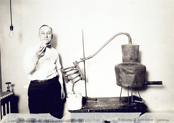 Moonshine still recently confiscated by the Internal Revenue Bureau