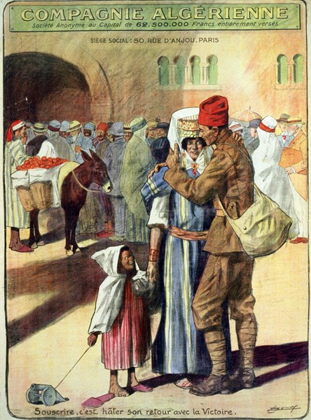 An Algerian soldier back in Algeria with his wife and child, 1918