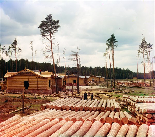 logs prepared for use in Tsarist Russian railroad construction