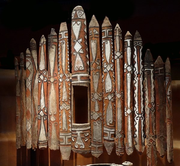 Decorated wooden façade from a ceremonial house of the Tifalmin tribe