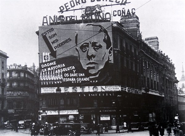 Poster on a Madrid building depicts José María Gil-Robles