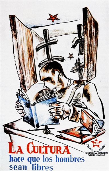 Propaganda poster: la Cultura hace que los hombres sean libres (culture makes men are free) 1937.