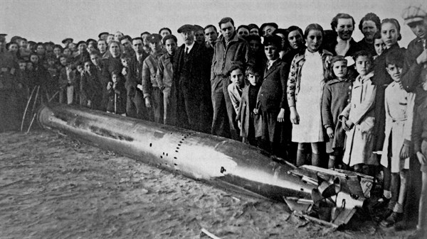Unexploded rocket shell during the Spanish Civil War