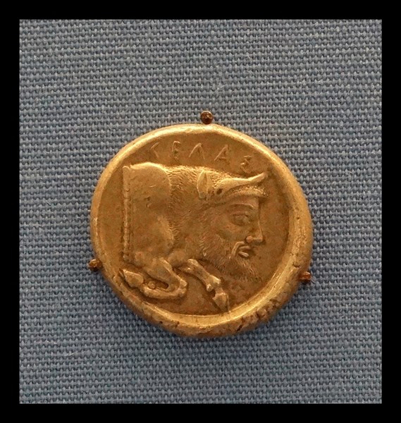 Greek Tetradrachm of Gela 450 BC depicting the river-god Gelas