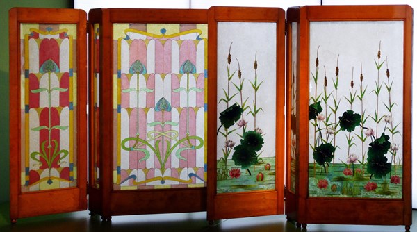 Glass and Wood screen decorated with Lilies by Frederic Vidal