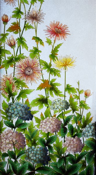 Glass and Wood screen decorated with flowers by Frederic Vidal