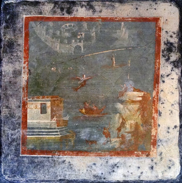 Panel from a painted wall: Icarus falls to the sea Roman, about AD 50-76 From Pompeii