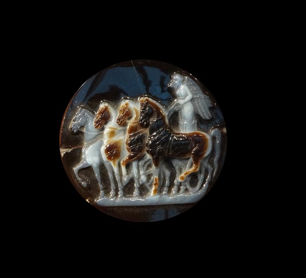 Sardonyx relief depicting Nike (Victory in a chariot). Roman, 1st century BC -1st century AD