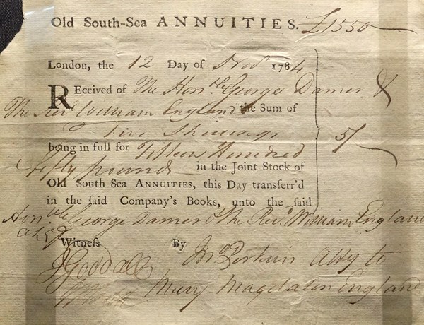 South Sea annuities share certificate London, 1784