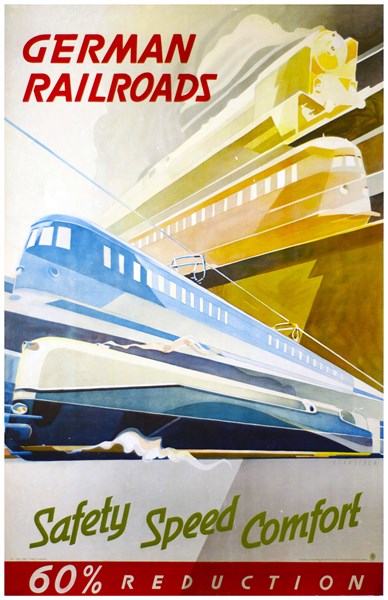 Reconstruction of Germany post world war two: 1950's German railway poster