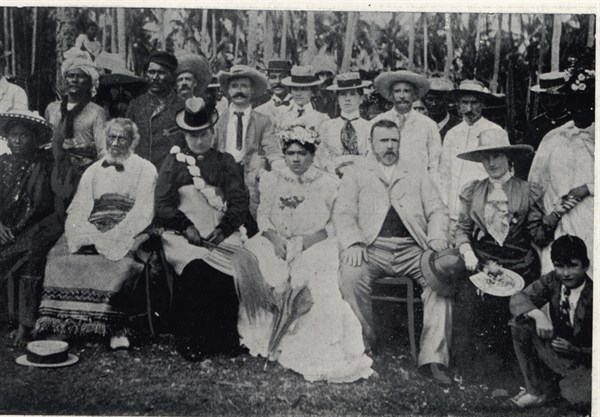 Photograph of Prime Minister of New Zealand Richard Seddon and wife Mrs. Seddon with the King and Queen of Niue