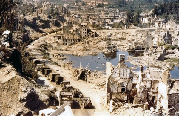 Colour photograph of Saint-Lô, a commune in North-Western France, during World War Two