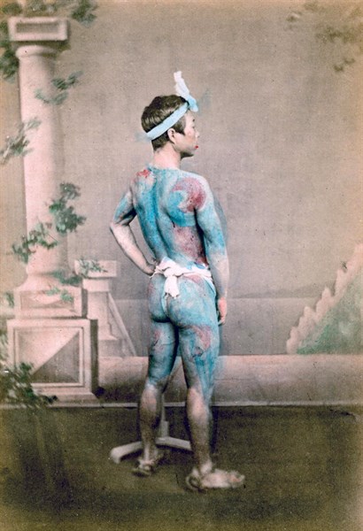 felice beato; Photograph of a Japanese warrior or Samurai with body tattoos