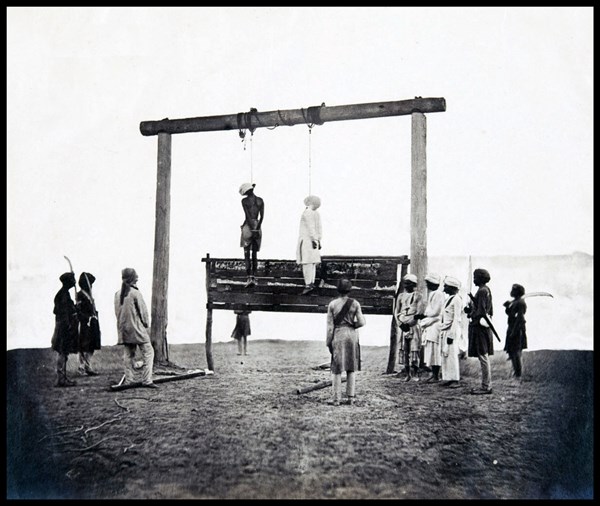 Felice Beato photograph showing the Gallows on which two of the King of Delhi’s sons were hanged for having taken part in the murder of the English resident at Delhi at the commencement of the Indian ...