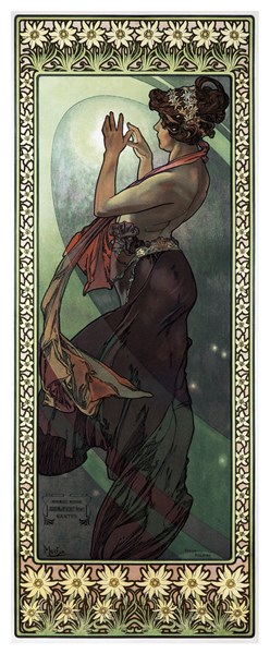 Poster titled 'Stars: The Moon' by Alphonse Mucha