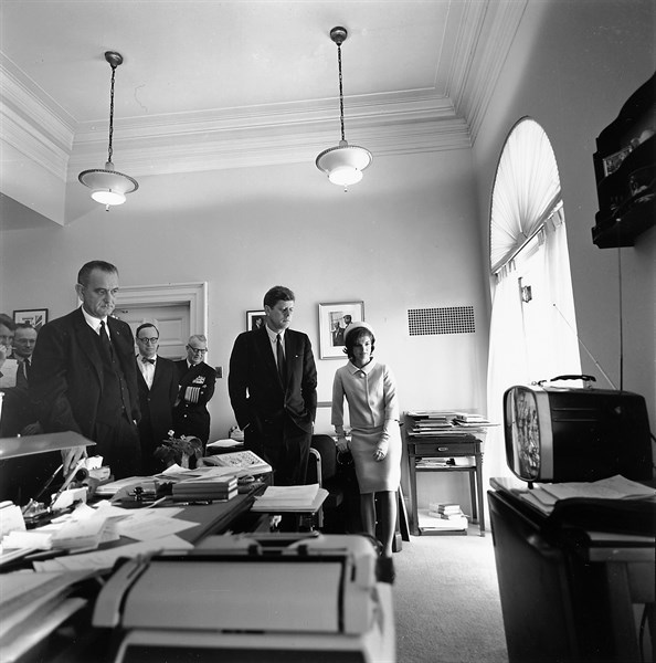 Photograph of President John F. Kennedy and First Lady Jacqueline Kennedy watching flight of Astronaut Alan Shepard