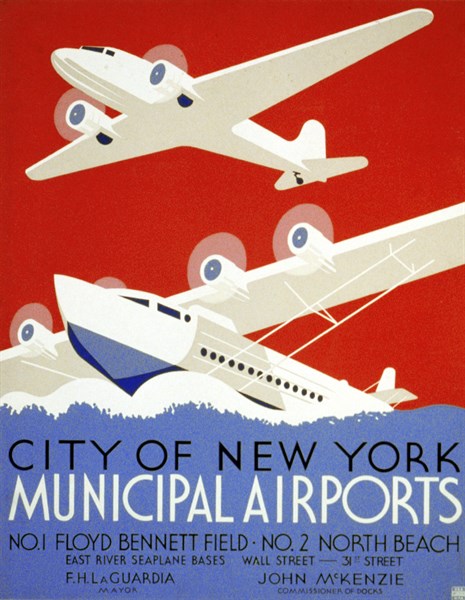 Poster promoting New York's municipal airports 1937
