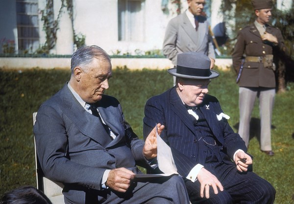 World war two; President Franklin D. Roosevelt and Prime Minister Churchill at the Casablanca Conference in Morocco.