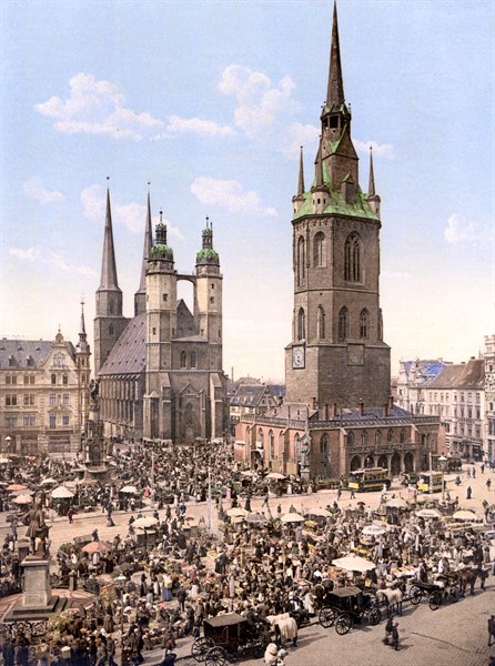 The market place, Halle, German Saxony, Germany