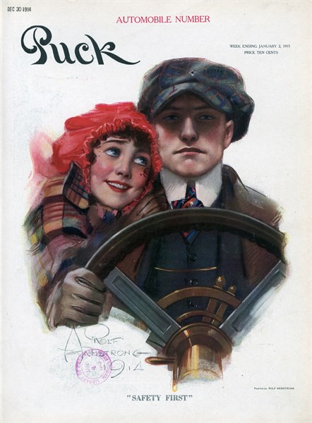 Illustration titled 'Safety first' by Rolf Armstrong