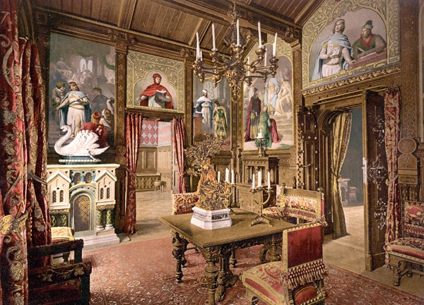 Photograph of the dining room in Neuschwanstein Castle, Upper Bavaria, Germany