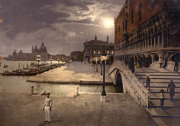 Photomechanical print of the Doges' Palace and St. Mark's by moonlight