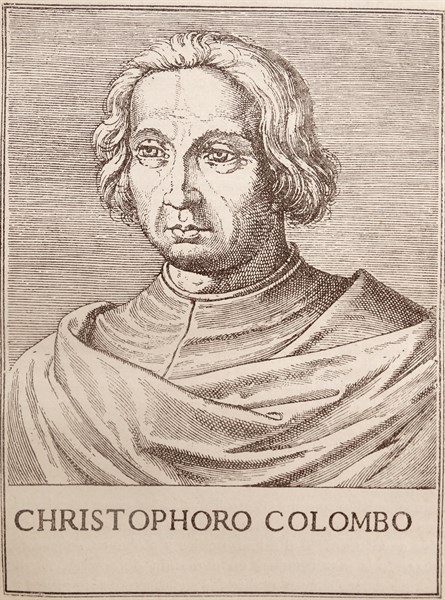 Christopher Columbus; woodcut illustration from a Spanish book 16th century