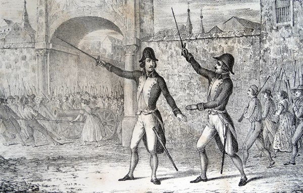 Engraving depicting Daoiz and Velarde