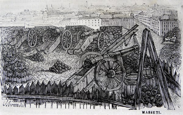 Engraving depicting the Fortification of El Retiro during the Peninsular War