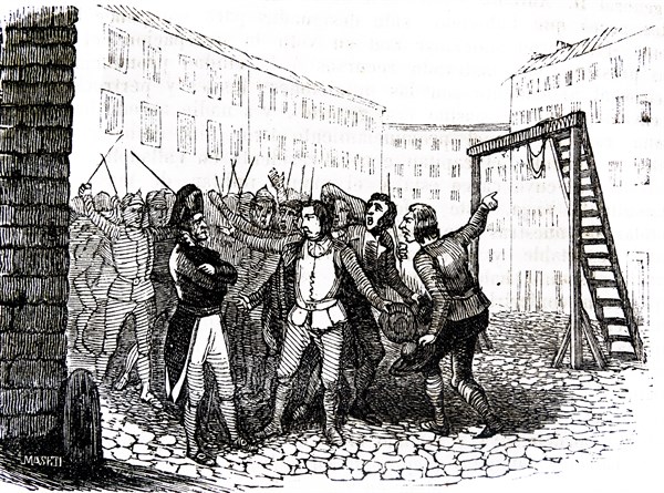 Engraving depicting executions of rebels during the Rise of Valladolid, during the Peninsular War